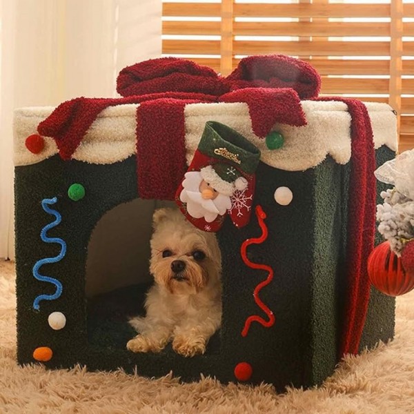 Christmas Cat Bed House Washable and Soft Dog Bed,Cat Cave with